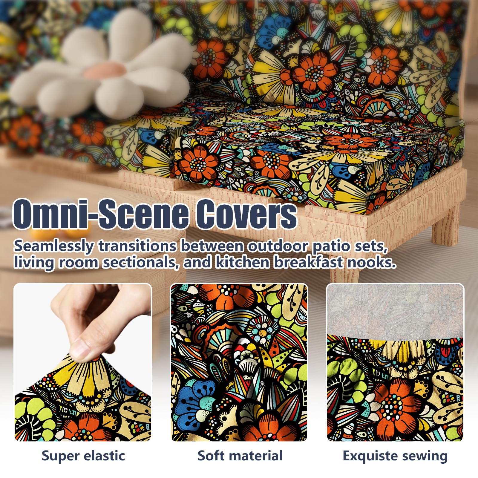 8Pcs Outdoor Cushion Covers, Stretch Patio Furniture Couch Chair Slipcovers