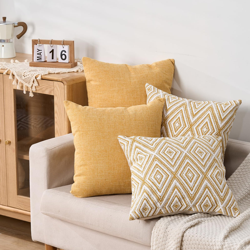 HPUK Throw Pillow Covers 20x20, 4 Pack, Ochre Textured Couch Pillow Covers