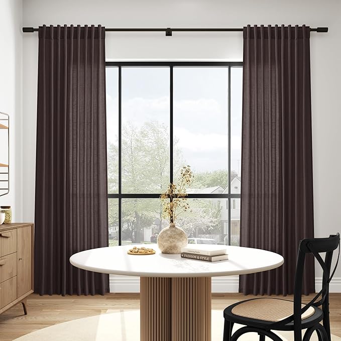 Cocoa Coffee Linen Curtains 72 Inch Long for Living Room Bedroom Lightweight Door Drapes 2 Panels Set, Semi Sheer Light Filtering Back Tab or Rod Pocket Curtain,52x72
