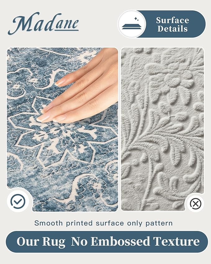 Madane 6x9 Area Rugs for Living Room, Washable Soft Rug Blue
