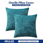 MIULEE Pack of 2 Couch Throw Pillow Covers 18x18 Inch Coastal Teal Modern Boho Accent Decorative Pillow Covers Soft Chenille Farmhouse Cushion Covers for Home Decor Bed Sofa Living Room