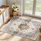 RELEANY Washable Area Rug, Small 2'x3', Beige/Blue/Orange