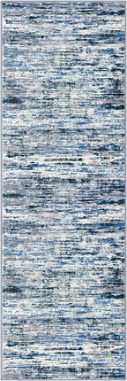 Lansny Modern Abstract Runner Rug 2.6x8, Grey Blue White Washable Kitchen Runner Non-Slip Soft Hallway Rug Runner Thin Print Faux Wool Carpet for Entryway Bedroom Laundry Room Indoor Home Decor