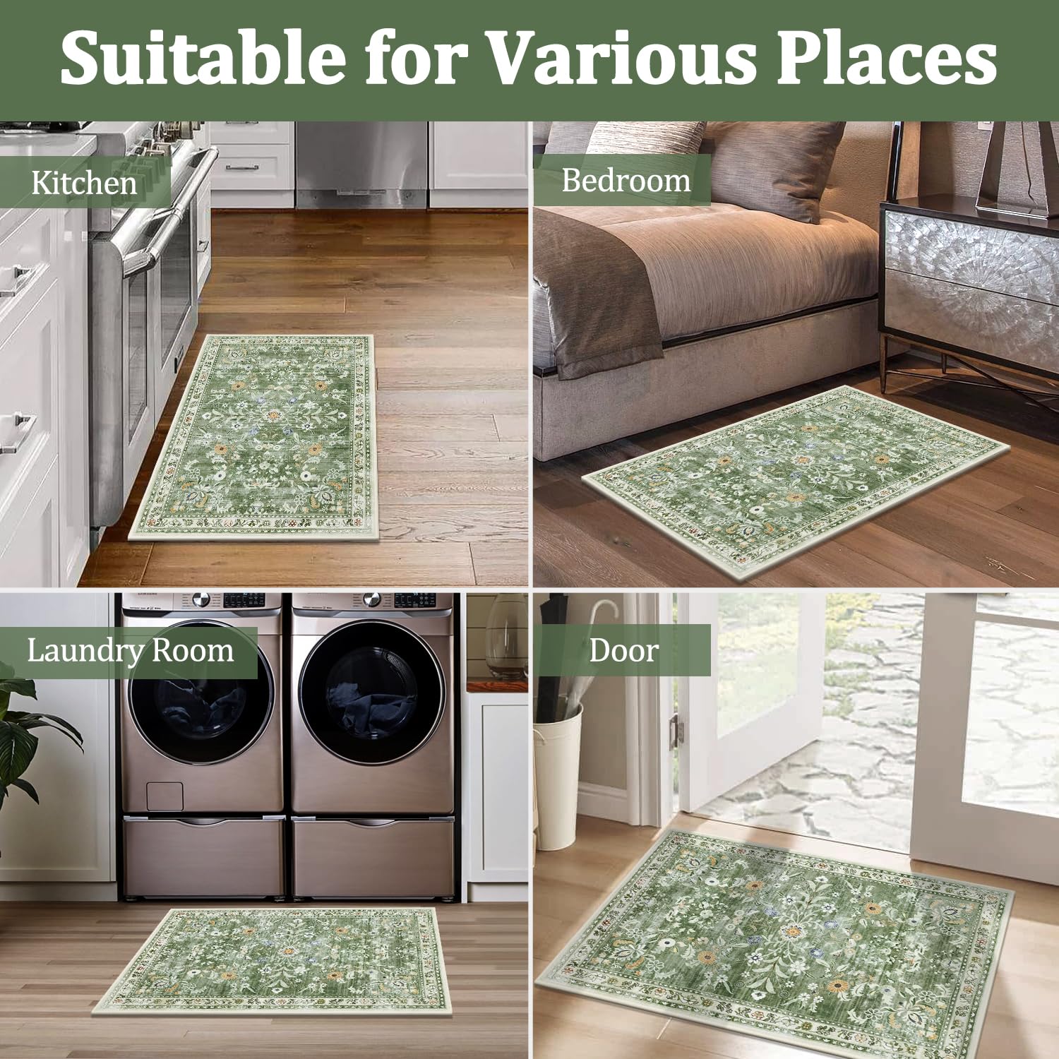 Yamaziot Washable 2x3 Area Rugs Small Entryway Non Slip Rug, Sage Green