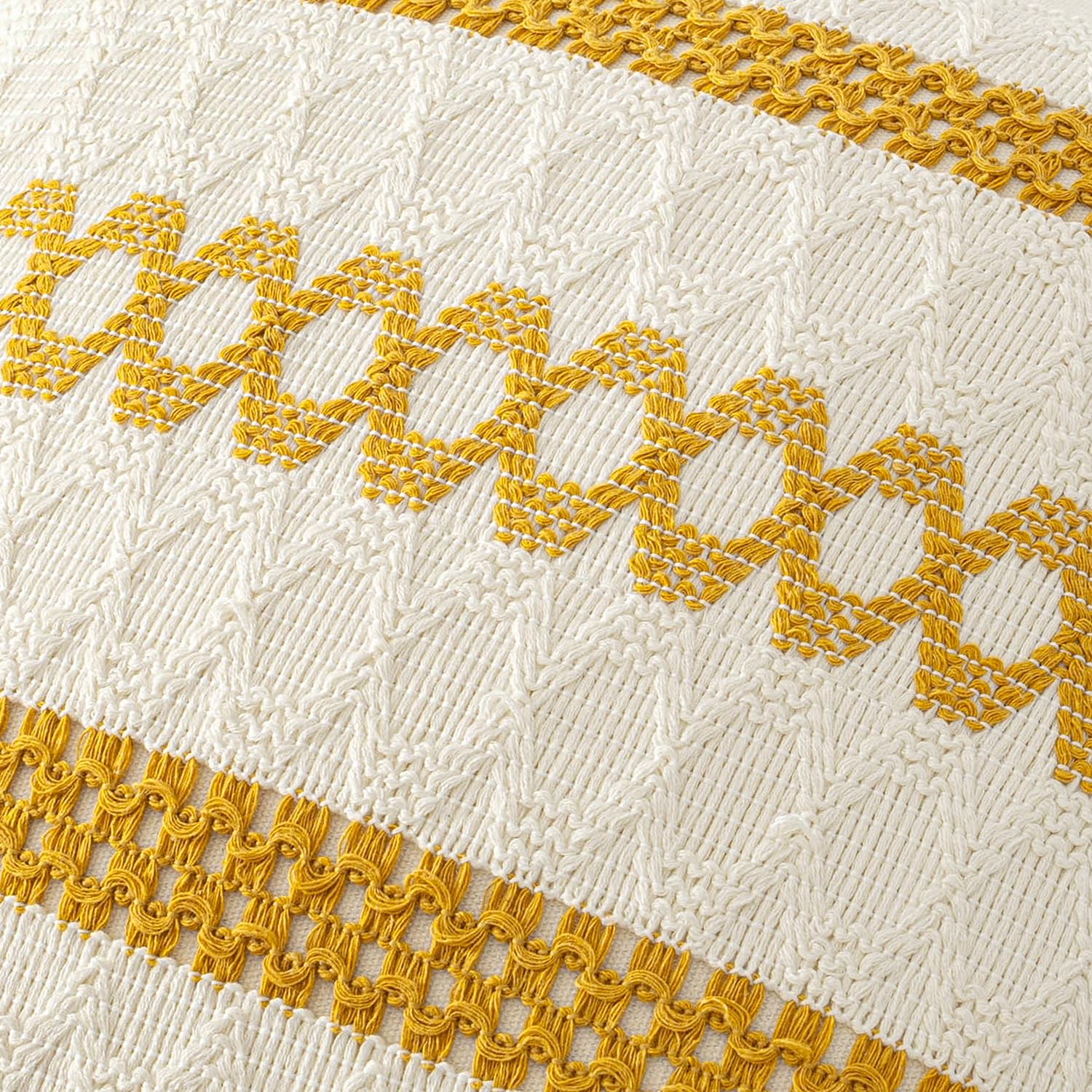 MIULEE Set of 2 Mustard Yellow Boho Decorative Pillow Covers 20x20 Inch