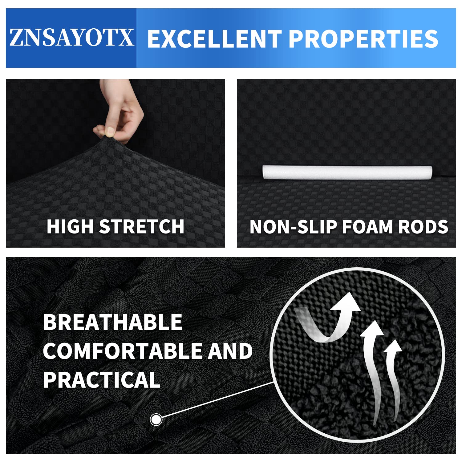 ZNSAYOTX 1 Piece Jacquard Couch Covers for 3 Cushion Couch Living Room High Stretch Sofa Cover Pets Dogs Friendly Anti Slip Thickened Slipcovers Furniture Protector (Sofa, Black)