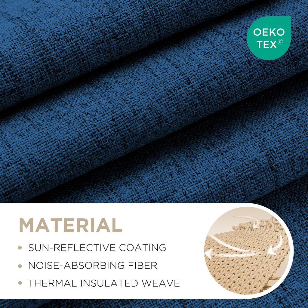 Joydeco Linen Blackout Curtains for Bedroom - 100% Light Blocking 1 Panels, Navy Blue Drapes 70" W x 108" L, Thermal Insulated Room Darkening Curtains for Living Room, Rod Pocket & Back Tabs