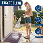 Smiry Front Door Mat Outside Entrance, Heavy Duty Sturdy Natural Rubber Doormat, Trap Dirt and Moisture, Easy Clean Low Profile Mats for Indoor Outdoor Entry, Irregular Triangle (47x32, Purple)