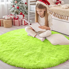 OLANLY Lime Green Round Rugs for Bedroom - Machine Washable, 4 ft Circle Area Rugs for Living Room, Soft and Fluffy Shaggy Carpet for Teen Girl and Boys, Nursery Rooms, Dorms, Home Decor Aesthetic