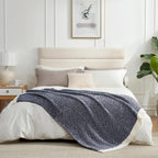 Snuggle Sac Oversized Navy Blanket, Twin XL Size for Bed | Reversible Super Soft & Cozy Knit Throw, Fuzzy Plush Fabric in Heather Navy, 66x90 inches