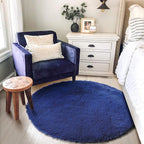 Amdrebio Navy Blue Small Round Rug 3Ft for Boys Room Bedroom, Circle Area Rugs for Kids Room, Living Room Decor Aesthetic, Fluffy Shag Fur Throw Royal Dark Blue Carpet for Dorm Playroom Baby Nursery