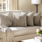 MIULEE Soft Decorative Chenille Pillow Covers Khaki 18x18 Pack of 4