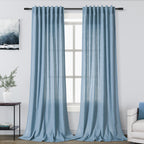2 Panels Set Blue Linen Curtains 126 Inches Long for Living Room Extra Long Back Tab Curtain Neutral Farmhouse Light Filtering Semi Sheer Linen Drapes Ceiling to Floor for Large Window 52x126
