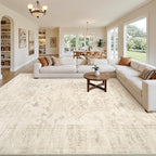 Area Rugs 9x12 Living Room: Vintage Boho Neutral Washable Rug Indoor Soft Large Area Rug Carpet for Bedroom Nursery Farmhouse Dining Room Office Floor Non-Slip Low Pile Under Table Rug Beige/Brown