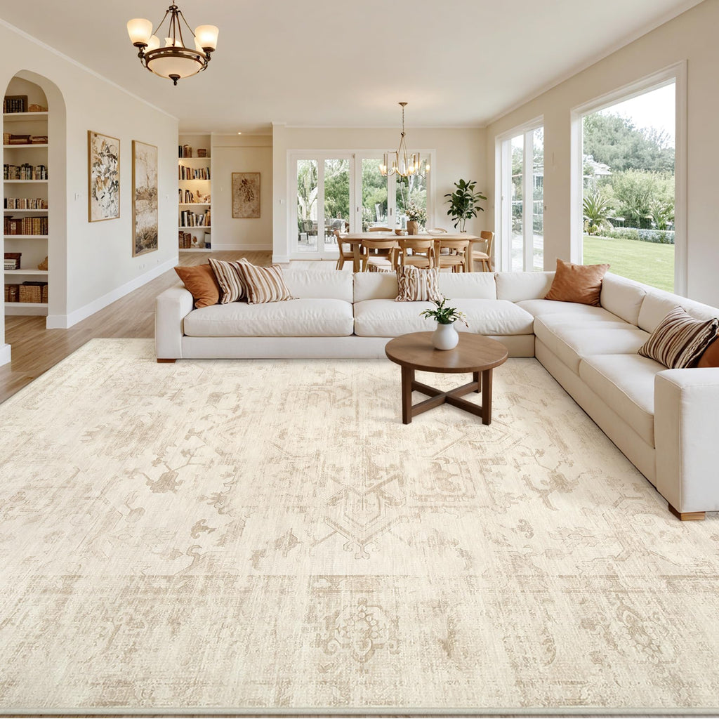 Luxturiy Area Rugs 9x12 Living Room: Bedroom Washable Carpet Beige/Brown