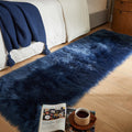 AMTOVO Faux Fur Rug, Dark Blue Ultra Soft Fluffy Shag Sheepskin Rug, 2 x 6 ft Runner Area Rugs for Bedroom Sofa Throw Cushion Room Decor, Rectangle