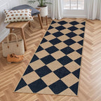 Lahome Checkered Easy Jute Non Slip Runner Rug, 2x6 Kitchen Runner Rug Washable Outdoor Rug for Entryway Indoor, Checkerboard Black Indoor Outdoor Carpet for Hallway 6ft Entry Front Door