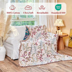 MSGKV Boho Throw Blanket for Couch 50"x60" Floral 100% Cotton Blanket Spring Breathable Lightweight Farmhouse Flower Blankets for Sofa Home Decor Muslin All Seasons