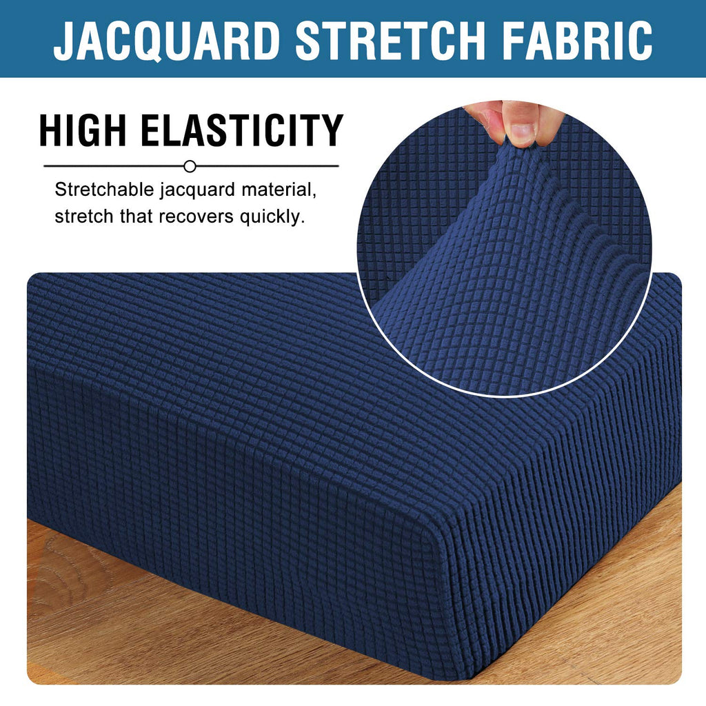 H.VERSAILTEX Super Stretch Couch Cushion Covers Sofa Cushion Slipcovers Jacquard Fabric Individual Seat Couch Slipcover Sets for Pets with Elastic Bottom(3 Packs Cushion Sofa Covers, Navy)
