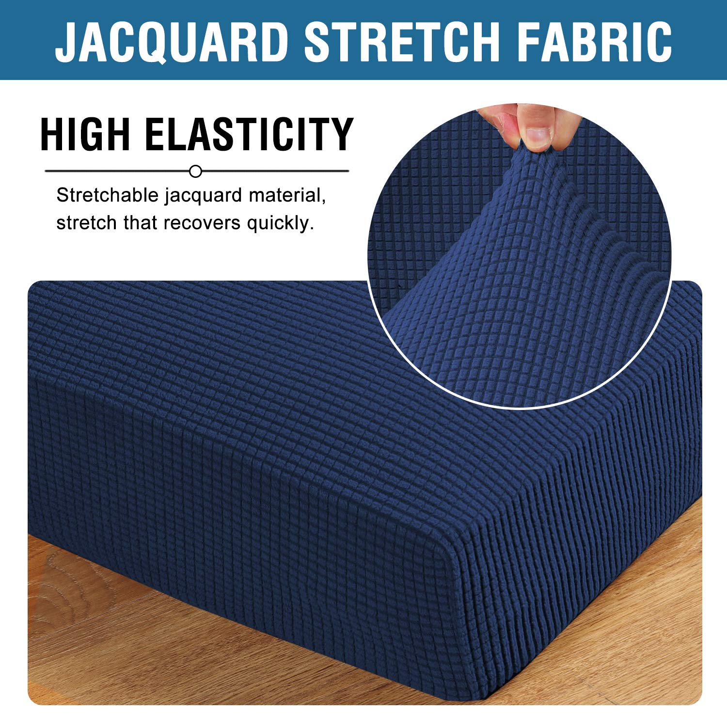 H.VERSAILTEX Super Stretch Couch Cushion Covers Sofa Cushion Slipcovers Jacquard Fabric Individual Seat Couch Slipcover Sets for Pets with Elastic Bottom(3 Packs Cushion Sofa Covers, Navy)