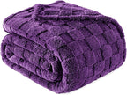 Exclusivo Mezcla King Size Flannel Fleece Blanket, Super Soft and Warm Lightweight Checkered Pattern Blankets for All Seasons, 90x104 Inches, Purple