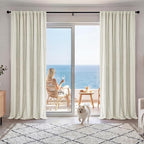 RYB HOME Cream Beige Linen 100% Blackout Curtains for Bedroom W52 x L120, Extra Long Linen Blackout Curtains Privacy Assurd& Thermal Insulated for Sliding Door/Living Room/Nursery, 2 Panels