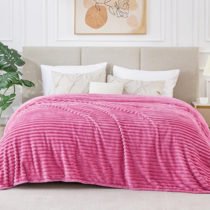 BEDELITE 3D Ribbed Jacquard Hot Pink King Size Blanket for Bed, 108x90 Inch