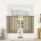 LAMIT Short Linen Curtains 30 Inch Length for Cafe, Semi Sheer Light Filtering Panels Back Tab and Rod Pocket Country Decor Drapes for Basement/Small Window, Taupe, 2 Panels, 34 x 30 Inch