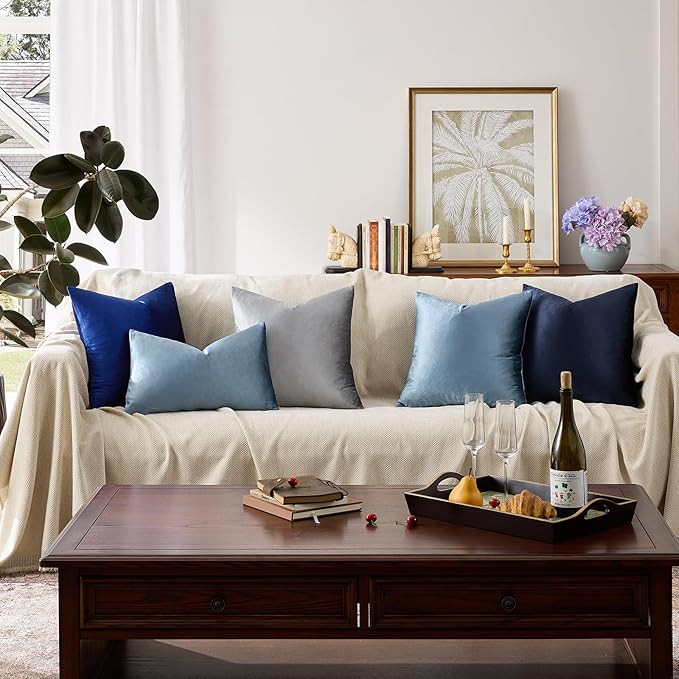 GIGIZAZA Stone Blue Velvet Throw Pillow Covers 16x16 Pack of 2