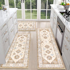 HEBE Boho Kitchen Rugs Set of 3, Non Slip Washable Kitchen Mats for Floor