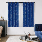 Deconovo Blackout Curtains, 52 x 63 Inch Drapes for Living Room with Wave Dots Silver Print, Soundproof Thermal Insulated Window Curtain for Bedroom Nursery, Set of 2, Machine Washable, Royal Blue
