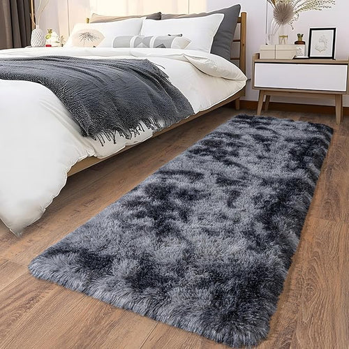 Ailyei Fluffy Shag Runner Rugs for Bedroom Hallways, 2x8 Grey Long Soft Throw Area Rug Non Slip for Bedside Dorm, Shaggy Furry Carpet for Nursery Living Room Home Decor — 2' x 8' (1 pc)