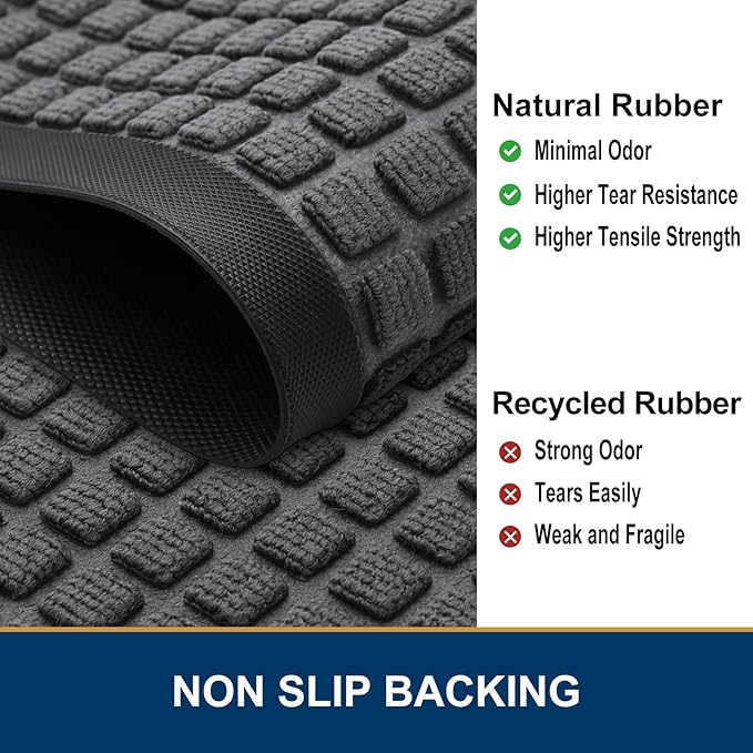 Smiry Front Door Mat Outside Entrance, Heavy Duty Natural Rubber Doormat, Non Slip, Trap Dirt and Moisture, Easy Clean, Low Profile Welcome Floor Mats for Indoor Outdoor Entry, 70x46.5 Inch, Grey
