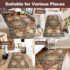 Yamaziot Washable Runner Rug, 3x6 Non-Slip Boho Vintage Hallway Rug with Rubber Backing, Low Pile Faux Wool Distressed Carpet Runner for Bedroom, Kitchen, Laundry, Entrance