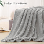 Whale Flotilla King Size Fuzzy Fleece Blanket for Bed, 90x104 Inch Fluffy Warm Soft Jacquard Blankets for All Season, Lightweight and Cozy, Light Grey