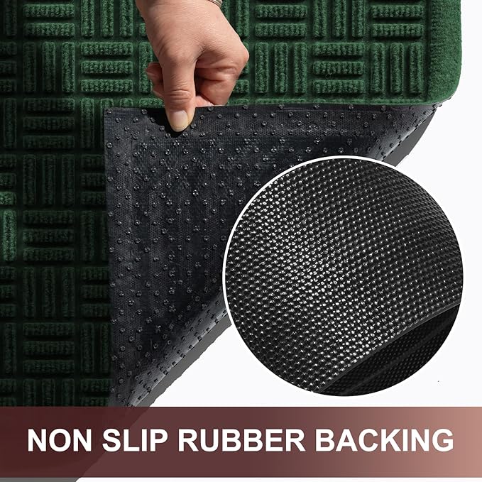 Mibao Front Door Mat Indoor Outdoor Entrance, Dirt Trapping Waterproof All-Season, All-Weather Doormat, Non-Slip Durable Natural Rubber Low Profile Easy Clean Patio Entrance Mat, 47" x 31.5", Green