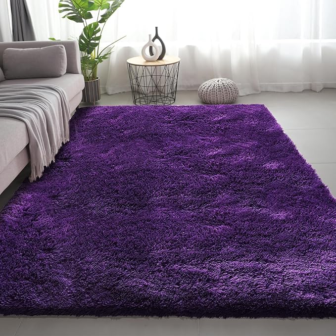 Shag Area Rugs for Bedroom Living Room,5X8 Ultra Soft Purple Fluffy Area Rugs for Dorm,Indoor Carpet Plush Rugs for Living Room Home Decor, Purple