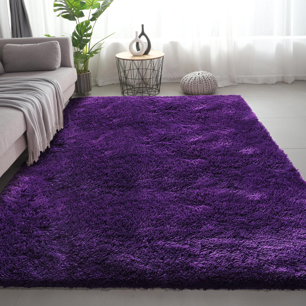 9X12 Large Shag Area Rugs for Living Room Bedroom,Big Soft Purple Fluffy Rug for Bedroom Dorm,Indoor Carpet Plush Rugs for Living Room Home Decor,Purple