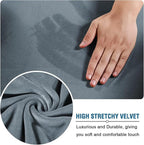 H.VERSAILTEX High Stretch Sofa Slipcover 4 Piece Cover Velvet Furniture Protector Form Fit Thick Velvet Extra Large Sofa Cover for 3 Cushion Couch Width Up to 97 Inch (Large Sofa, Stone Blue)