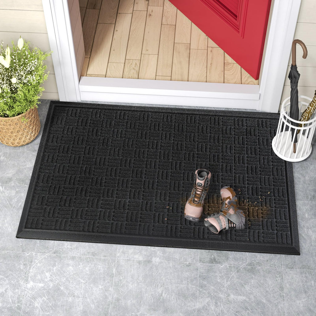 Mibao Front Door Mat Outdoor Entrance, 61.5" x 36" Heavy Duty Welcome Mat, Waterproof Dirt Trapper Doormat, Super Absorbent Indoor Entryway Mat for Patio & Porch - Black