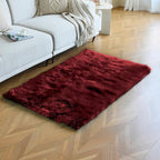 duduta Burgundy Faux Fur Rug 3x5 ft for Nursery Girls Bedroom, Fluffy Shag Rectangle Sheepskin Rug Machine Washable