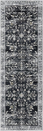 Yamaziot Washable Runner Rug 2x6 – Non Slip Boho Floral Hallway Runner Rug with Rubber Backing,Low Pile Faux Wool Distressed Carpet for Kitchen, Laundry, Bedroom, Entrance, Navy/Black