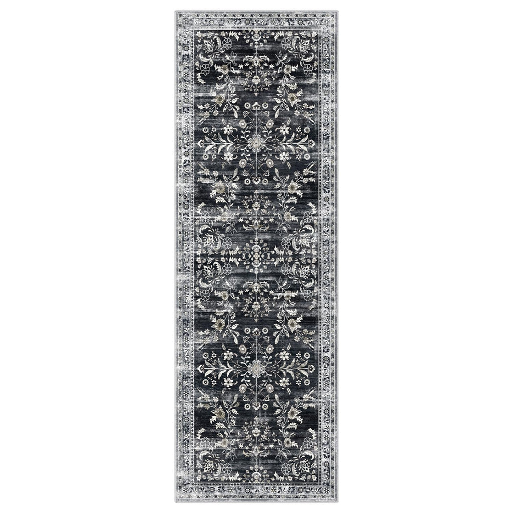 Yamaziot 2x6 Washable Hallway Runner Rug Non Slip Floral Carpet, Black