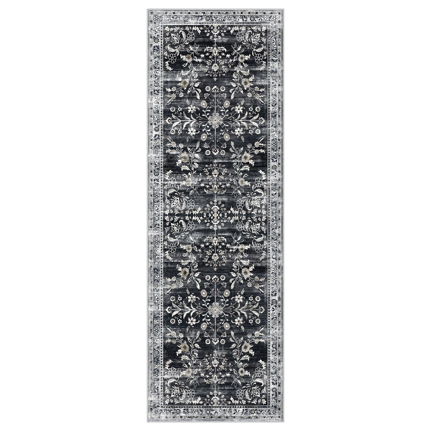 Yamaziot 2x6 Washable Hallway Runner Rug Non Slip Floral Carpet, Black