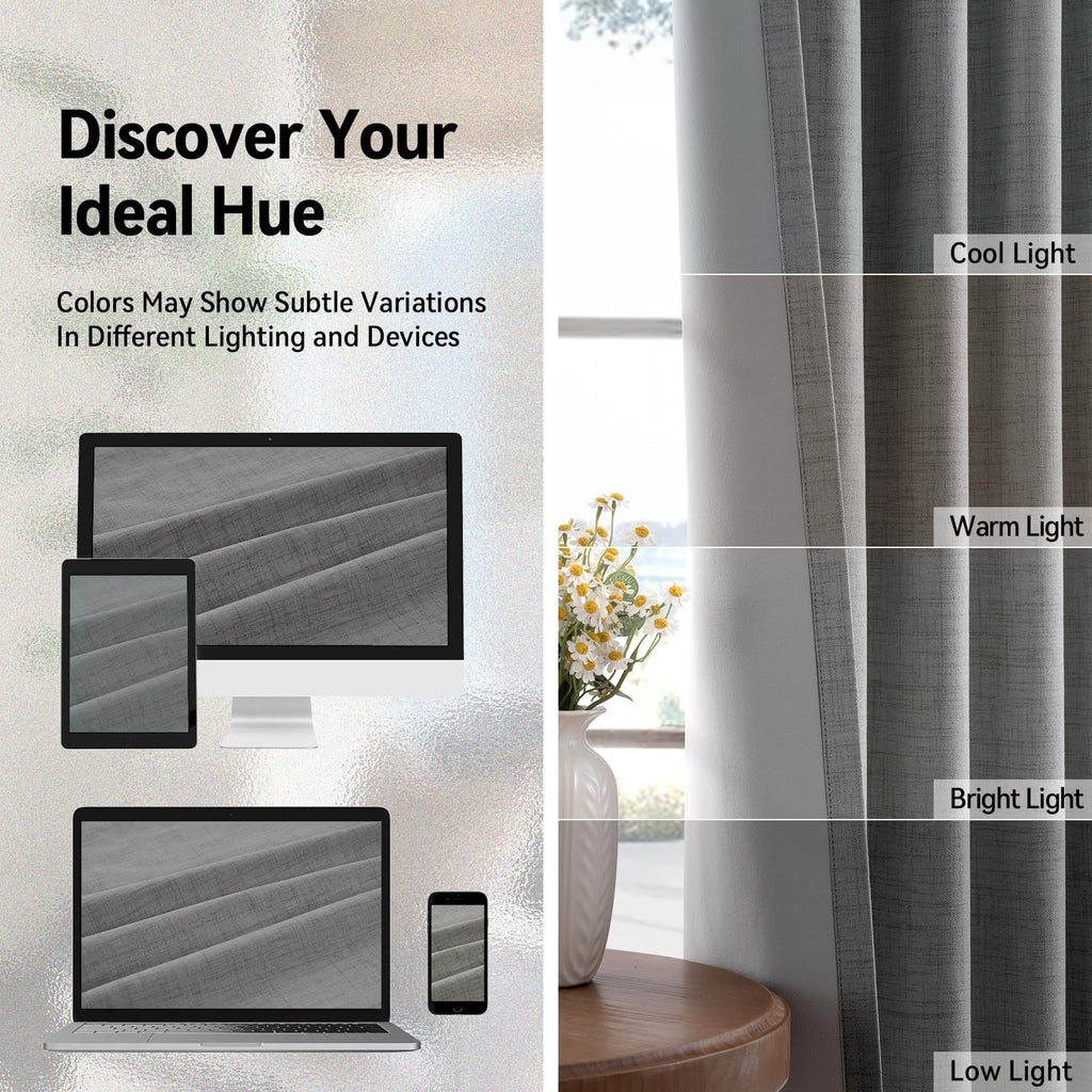 Linen Textured Total Blackout Curtains 84 Inches Long, Grey
