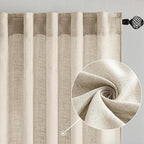 MIULEE Beige Linen Curtains 108 Inches Long 2 Panels for Bedroom Living Room, Soft Linen Textured Window Drapes Semi Sheer Light Filtering Back Tab Rod Pocket Farmhouse Modern Burlap Look Decor