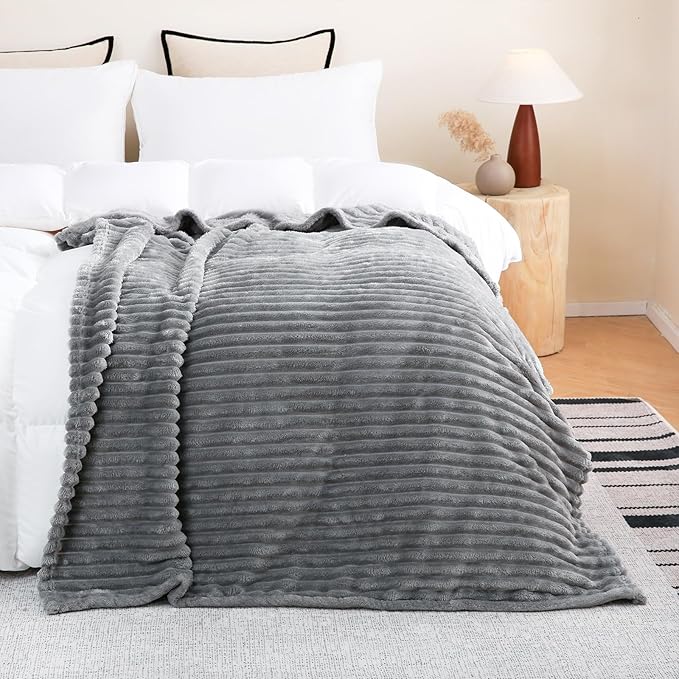 Linecooo Grey Fleece Throw Blanket 108”×90” for Couch Sofa Livingroom