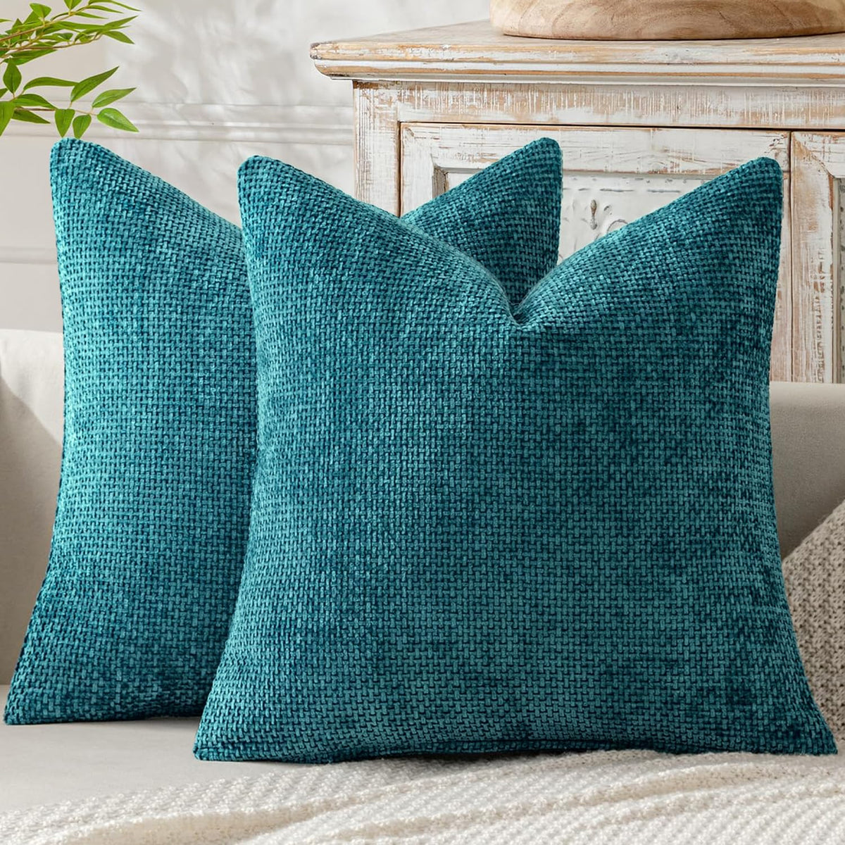 MIULEE Decorative Neutral Beige Euro Sham Pillow Covers 24x24 Inch 2 Pack