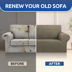 KEKUOU Stretch Sofa Cover Slipcover ，Couch Covers for 3 Cushion Couch Sofa pet Friendly (78"-94") Furniture Protector Sofa with Elastic Bottom for Kids,Dog, Jacquard Small Checked(Large,Khaki)