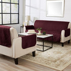 Great Bay Home Reversible Sofa Cover - Washable Slipcover Furniture Protector with Elastic Straps - Perfect for Kids & Pets - Quilted & Stitched Detail (Wine/Light Grey)